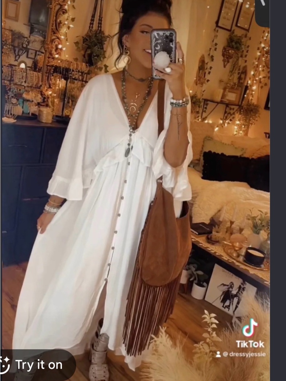 Forever 21 White Boho Maxi Dress with Button Front